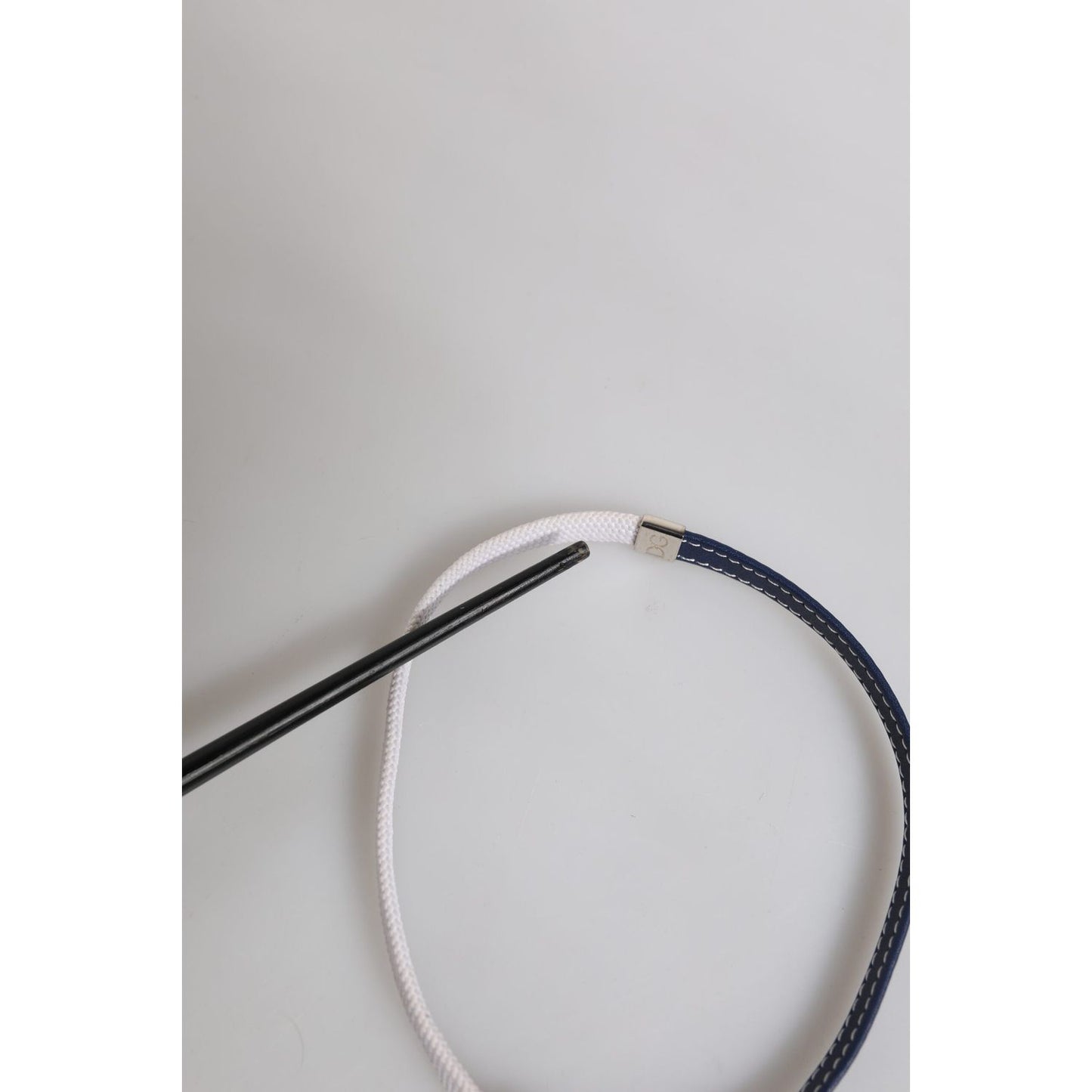 Dolce & Gabbana Blue White Leather Trimmed DG Engraved Silver Tone Clasp Bracelet SMY10689