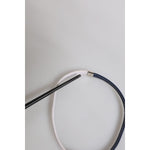 Dolce & Gabbana Blue White Leather Trimmed DG Engraved Silver Tone Clasp Bracelet SMY10689