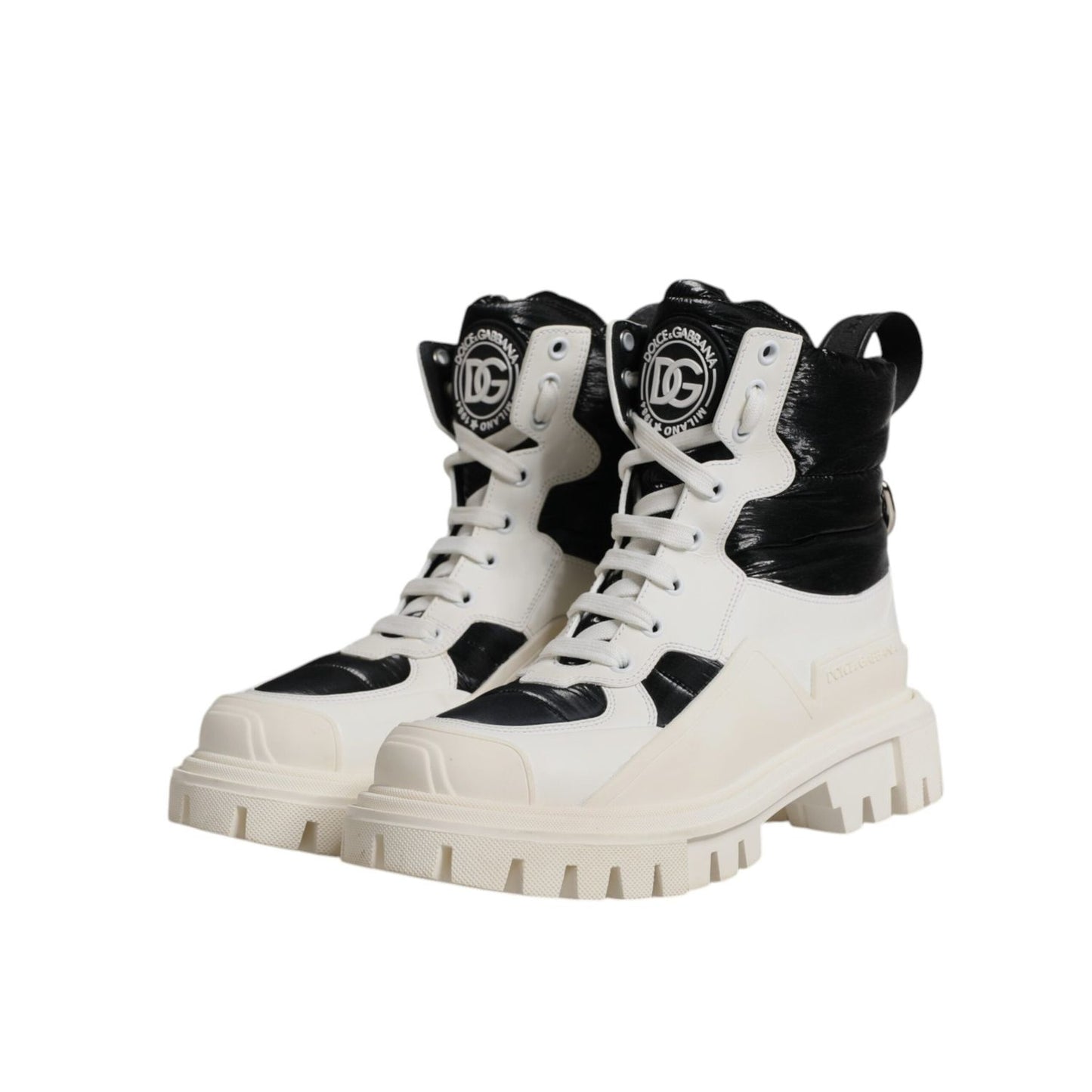 Dolce & Gabbana White Padded Mid Calf Lace Up Boots Shoes LA12542-38.5