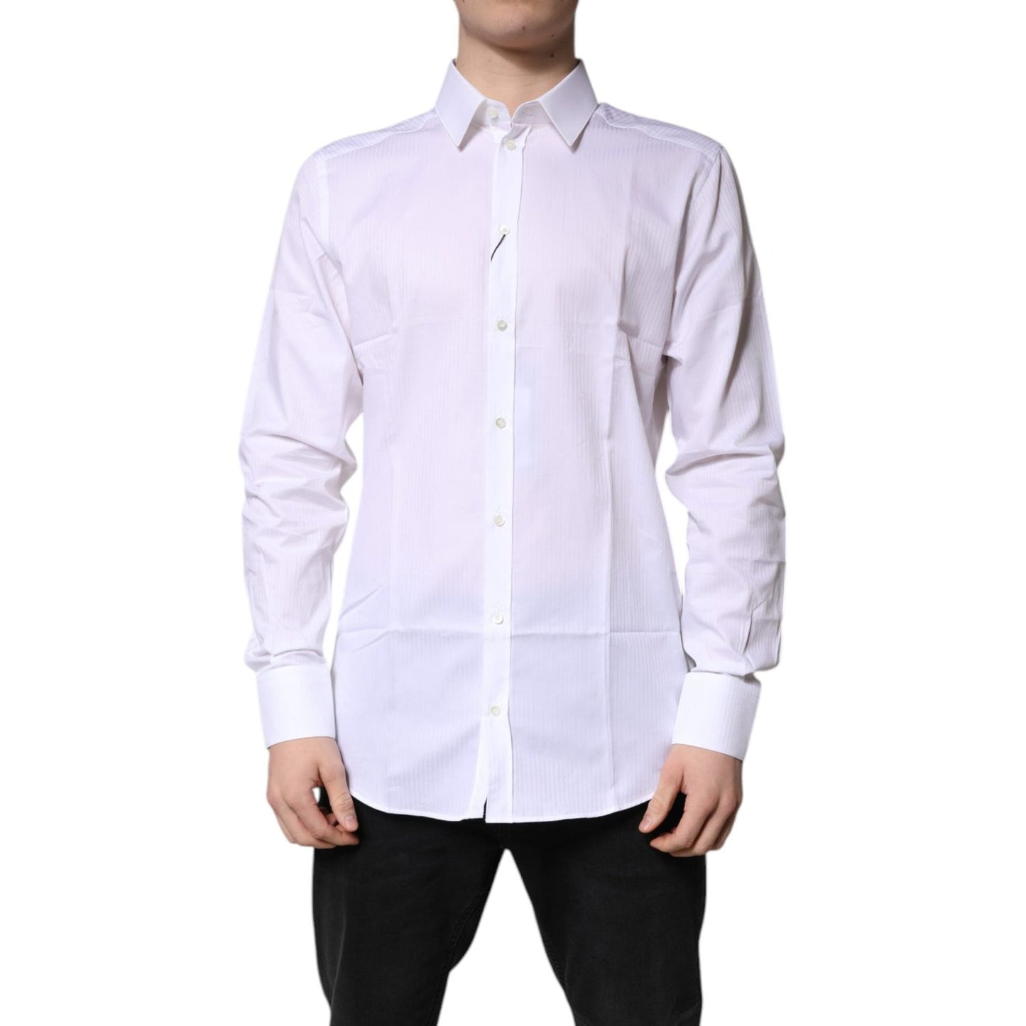 Dolce & Gabbana White Cotton Collared GOLD Dress Formal Shirt TSH878536-41