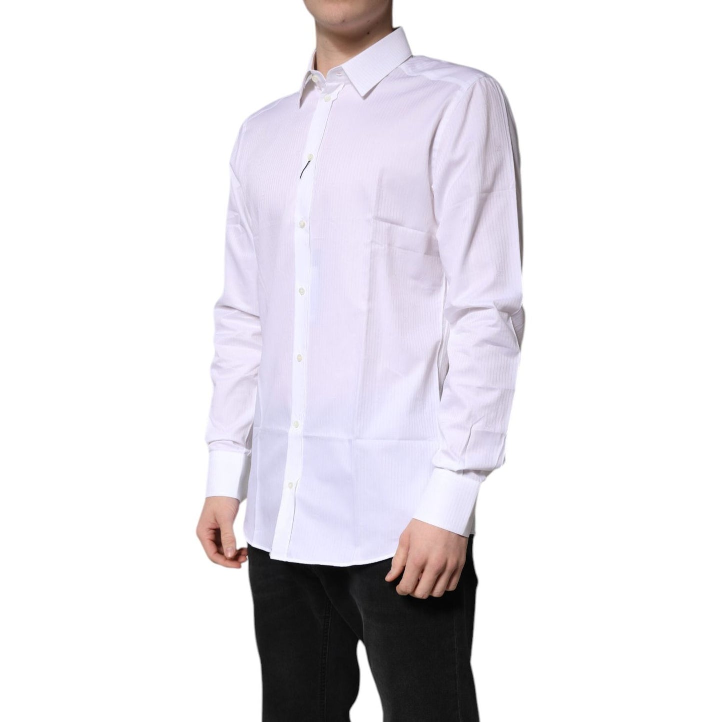Dolce & Gabbana White Cotton Collared GOLD Dress Formal Shirt TSH878536-41
