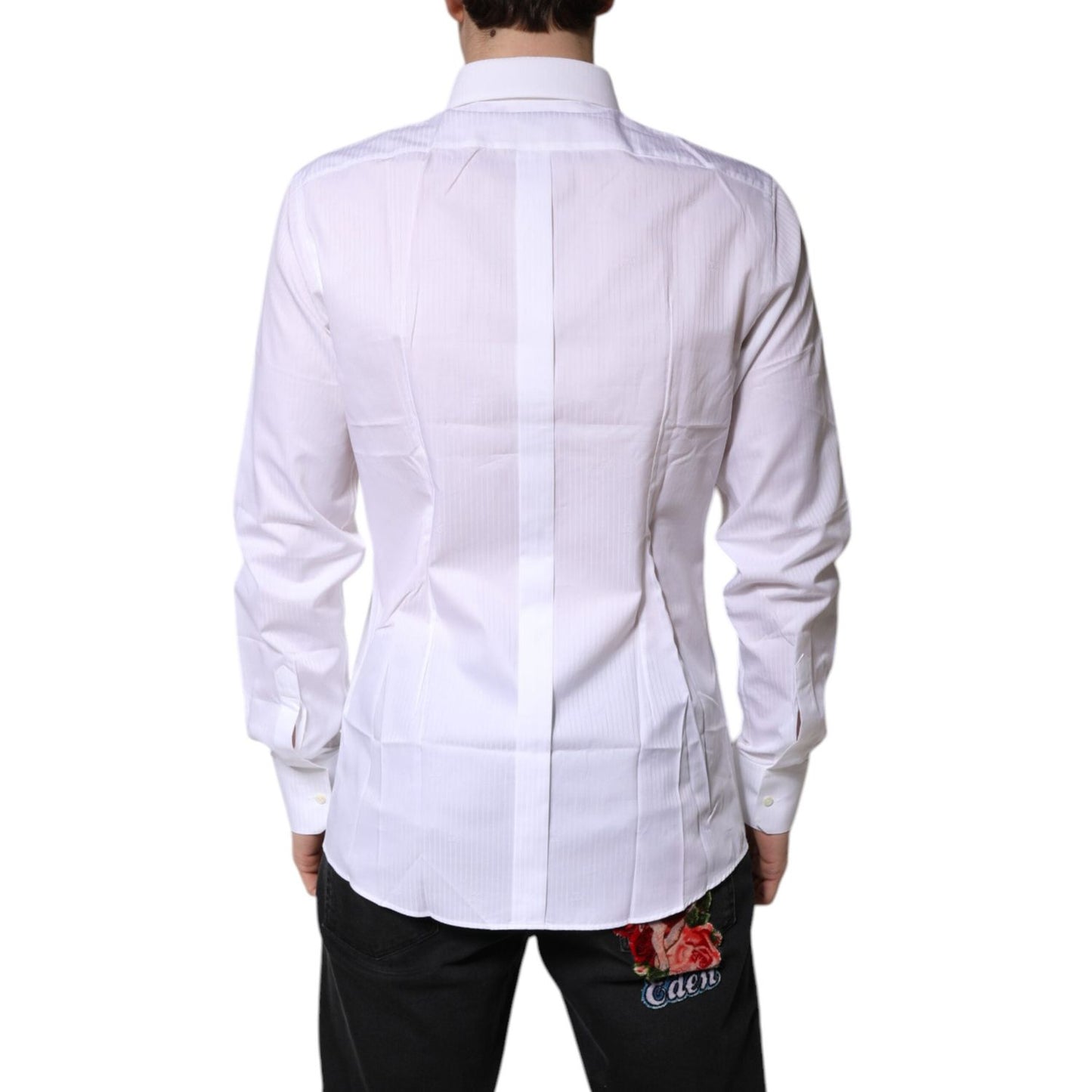 Dolce & Gabbana White Cotton Collared GOLD Dress Formal Shirt TSH878536-41