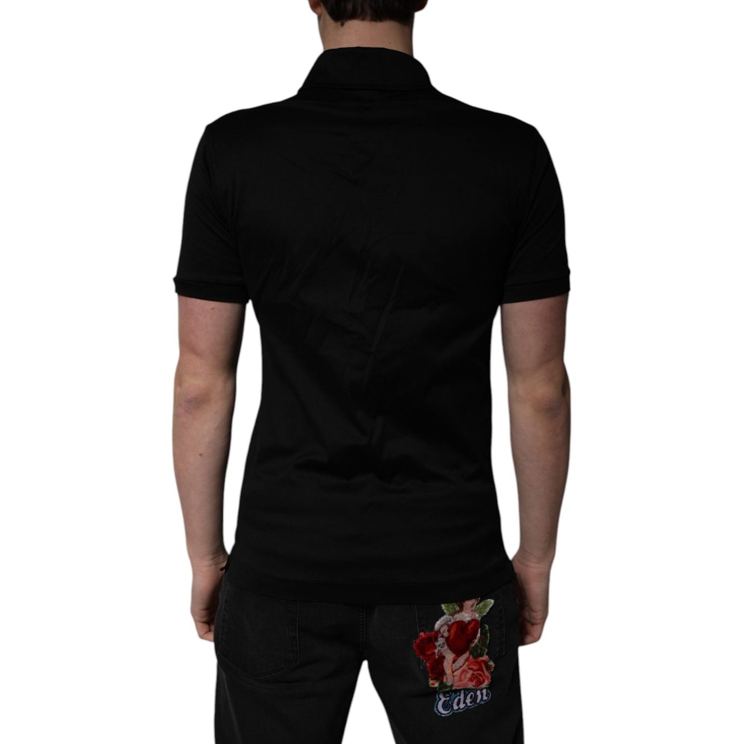Dolce & Gabbana Black Cotton Collared Polo T-shirt TSH86467-48