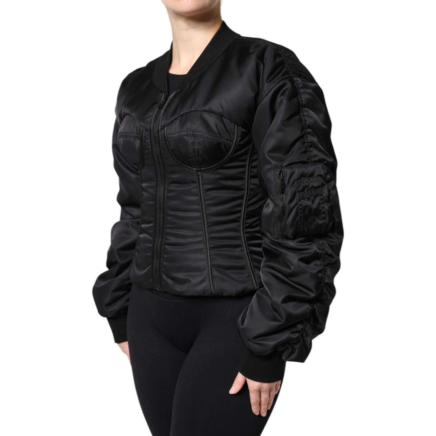 Dolce & Gabbana Black Nylon Full Zip Bustier Corset Jacket JKT41370-36