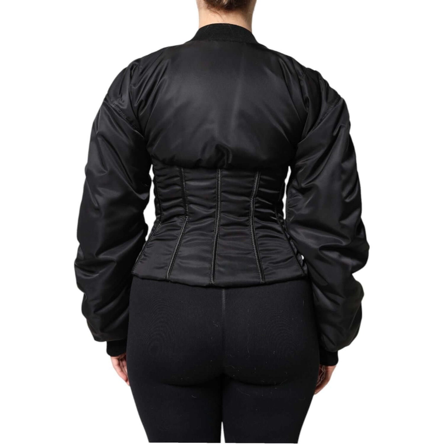 Dolce & Gabbana Black Nylon Full Zip Bustier Corset Jacket JKT41370-36