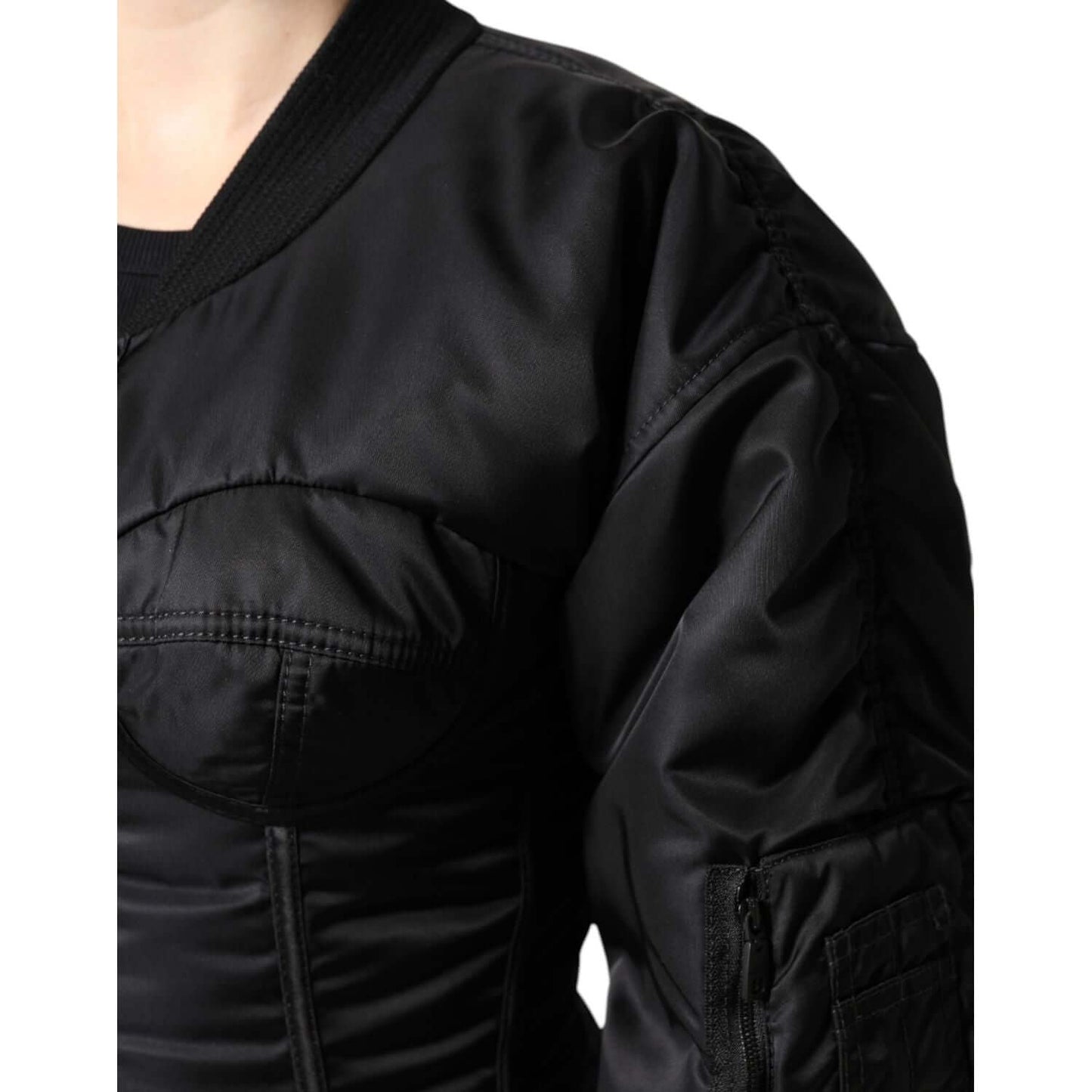 Dolce & Gabbana Black Nylon Full Zip Bustier Corset Jacket JKT41370-36
