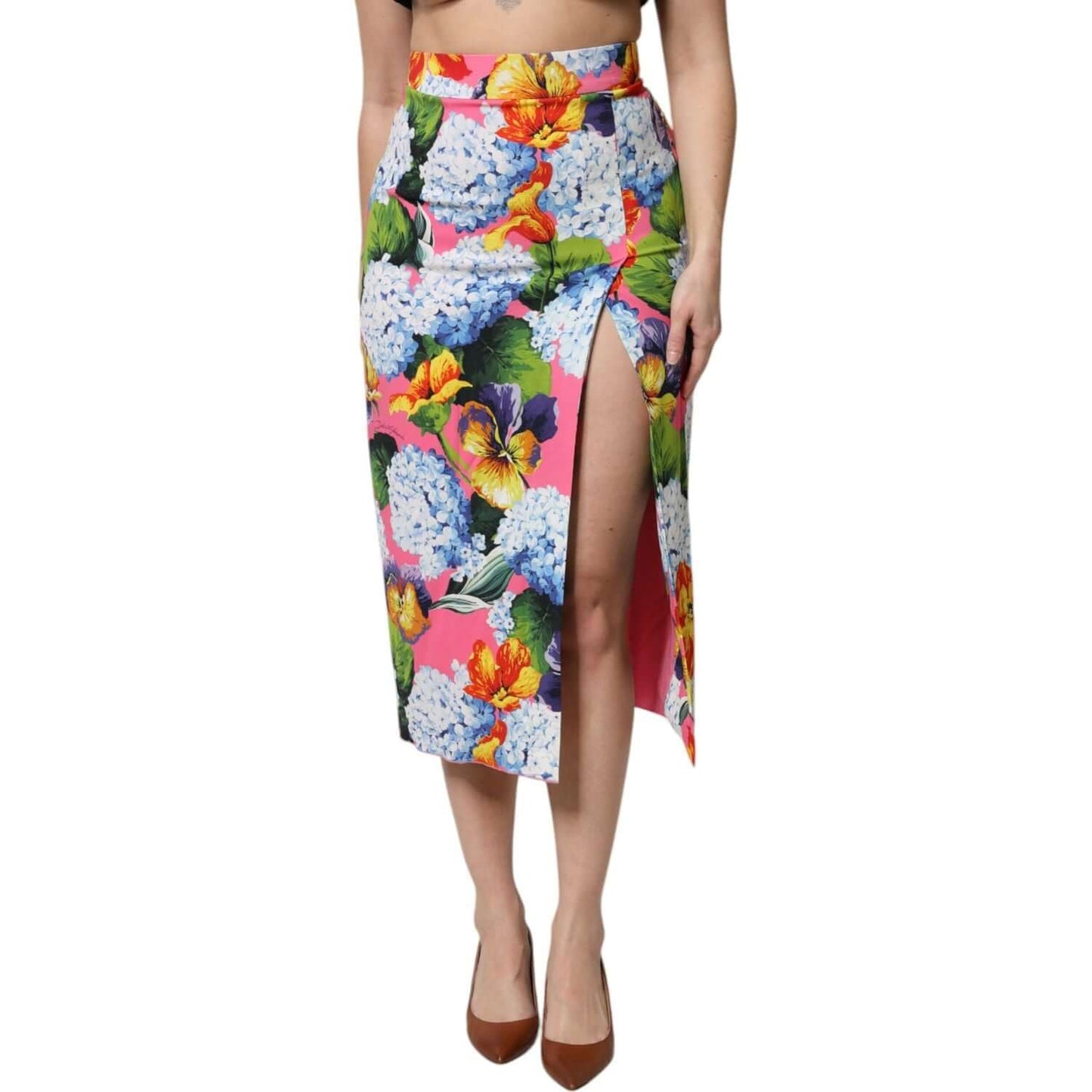 Dolce & Gabbana Multicolor Floral Print High Waist Midi Skirt SKI2126-40