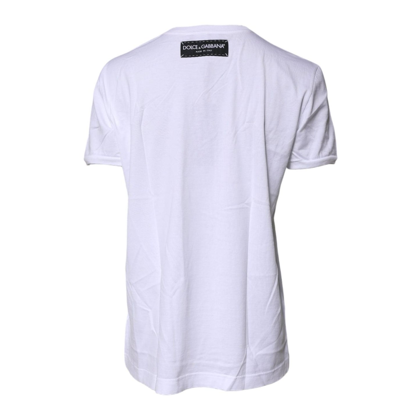 Dolce & Gabbana White Printed Cotton Round Neck Top T-shirt