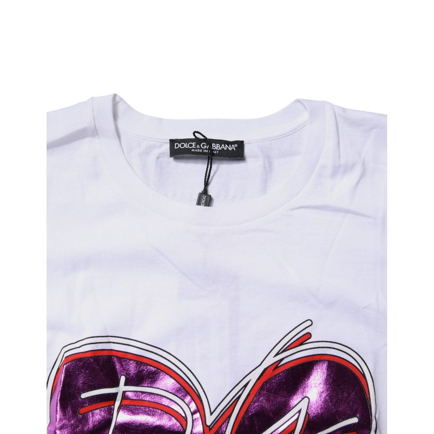 Dolce & Gabbana White Printed Cotton Round Neck Top T-shirt
