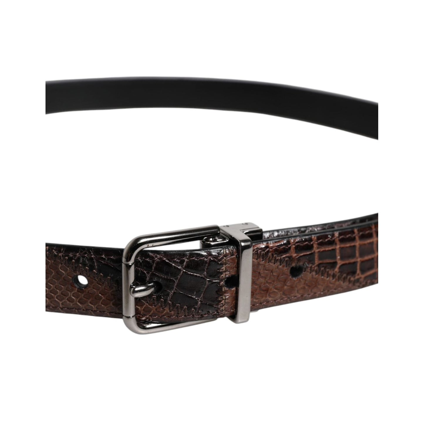 Dolce & Gabbana Brown Exotic Leather Metal Logo Buckle Belt BEL9330-95