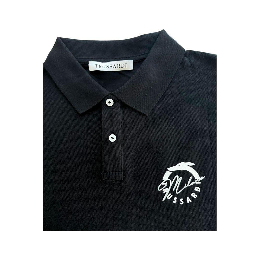 Trussardi Beachwear Black Cotton Men Polo Shirt TR-24807-S