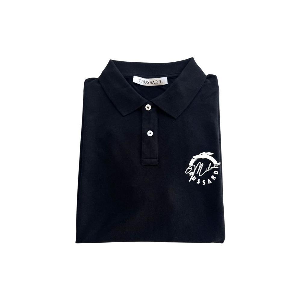 Trussardi Beachwear Black Cotton Men Polo Shirt TR-24807-S