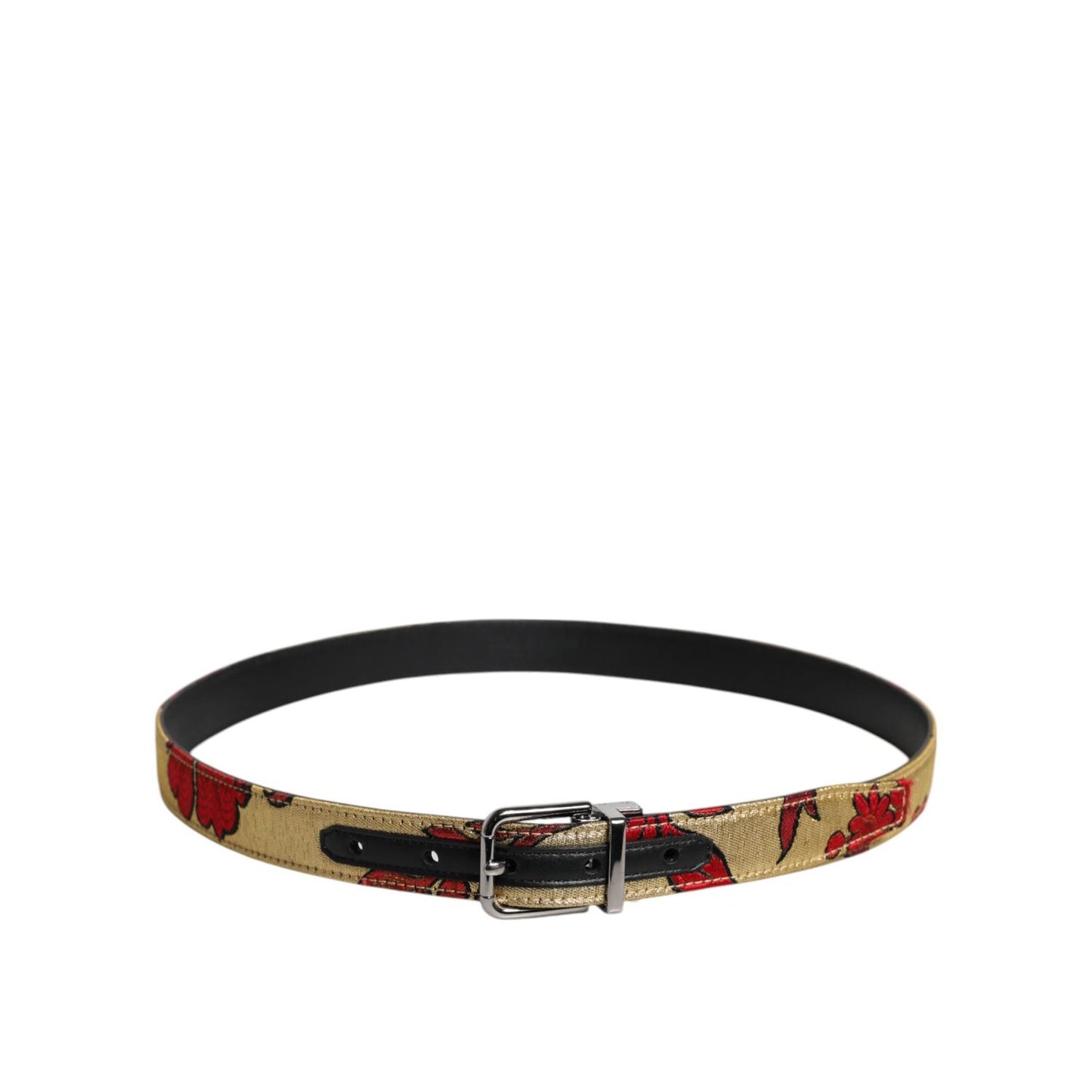 Dolce & Gabbana Gold Floral Jacquard Leather Metal Buckle Belt BEL9355-90
