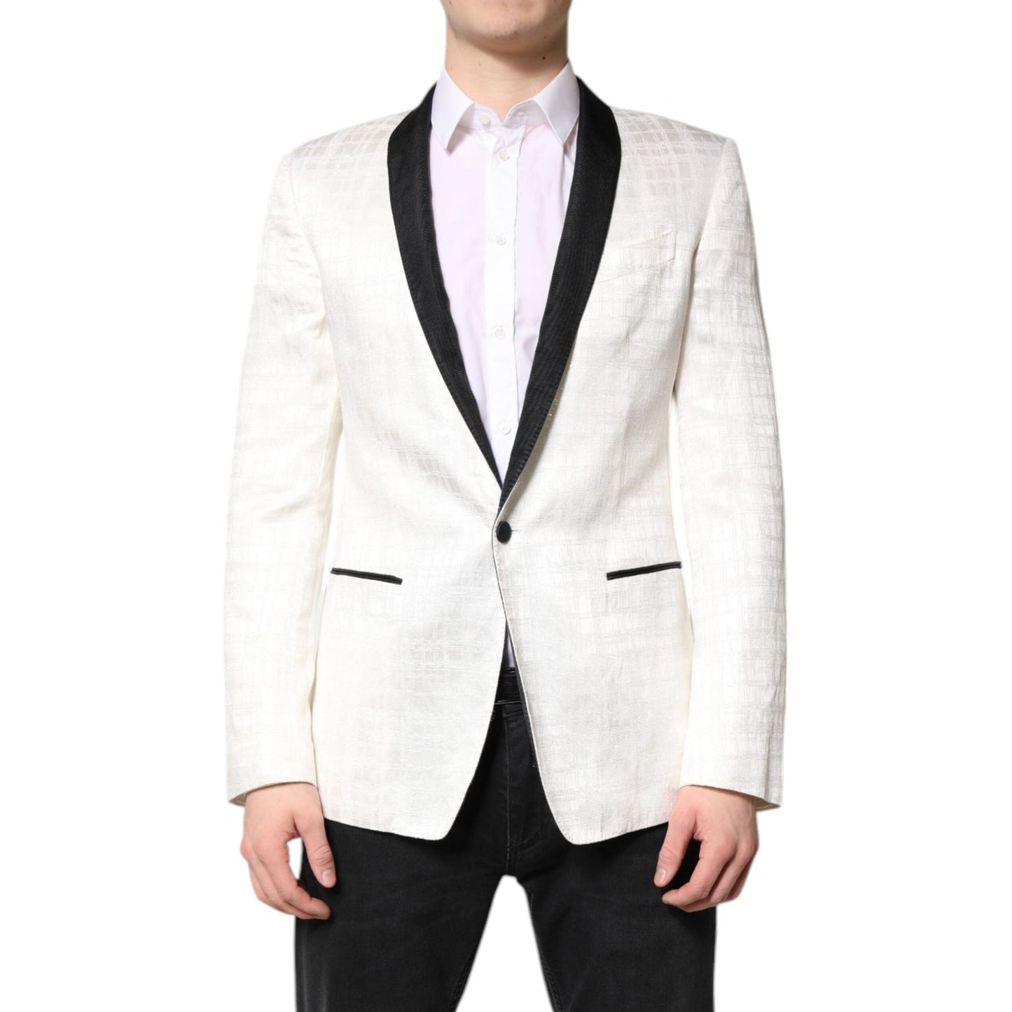 Dolce & Gabbana White Black Single Breasted Coat Blazer Suit JKT41306-48