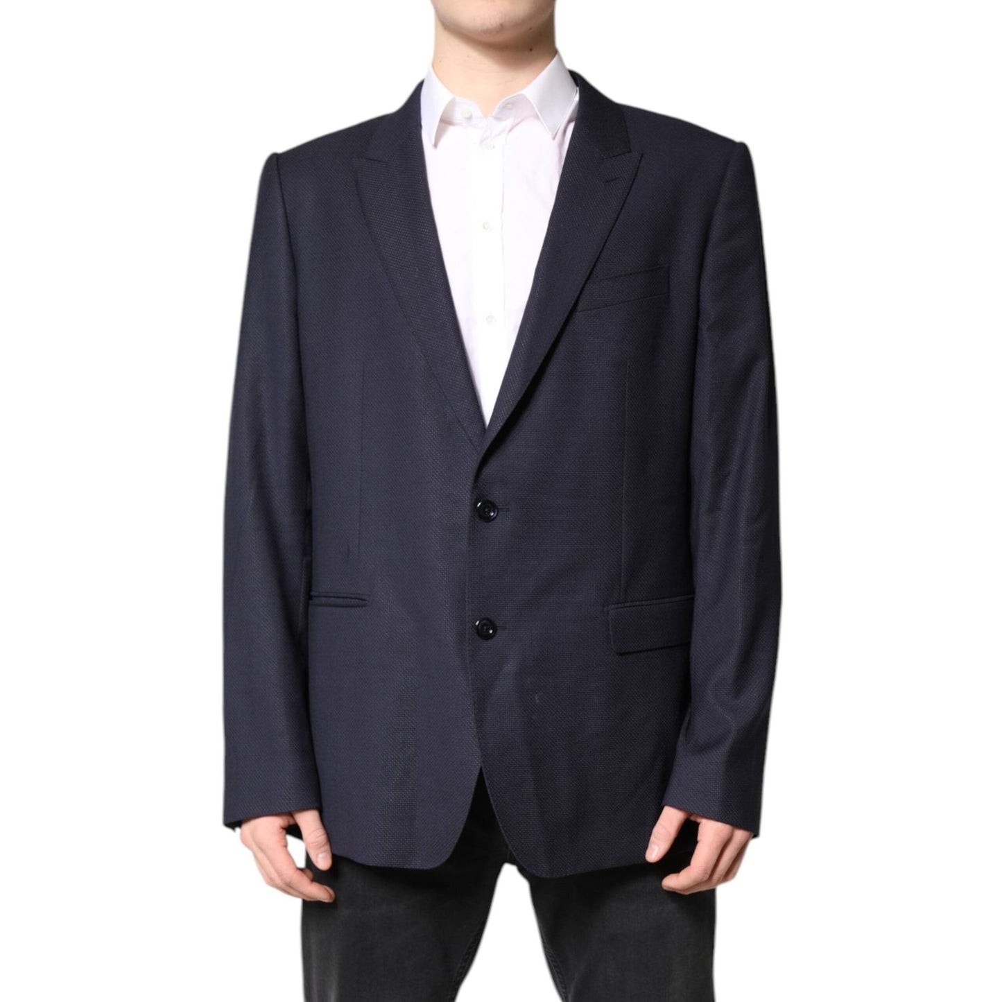 Dolce & Gabbana Black Wool Single Breasted Coat Blazer Suit JKT41307-58