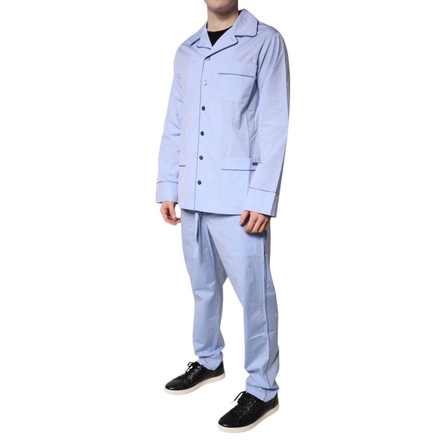 Dolce & Gabbana Light Blue DG Logo Cotton Men Pajama Set Sleepwear KOS2285-39