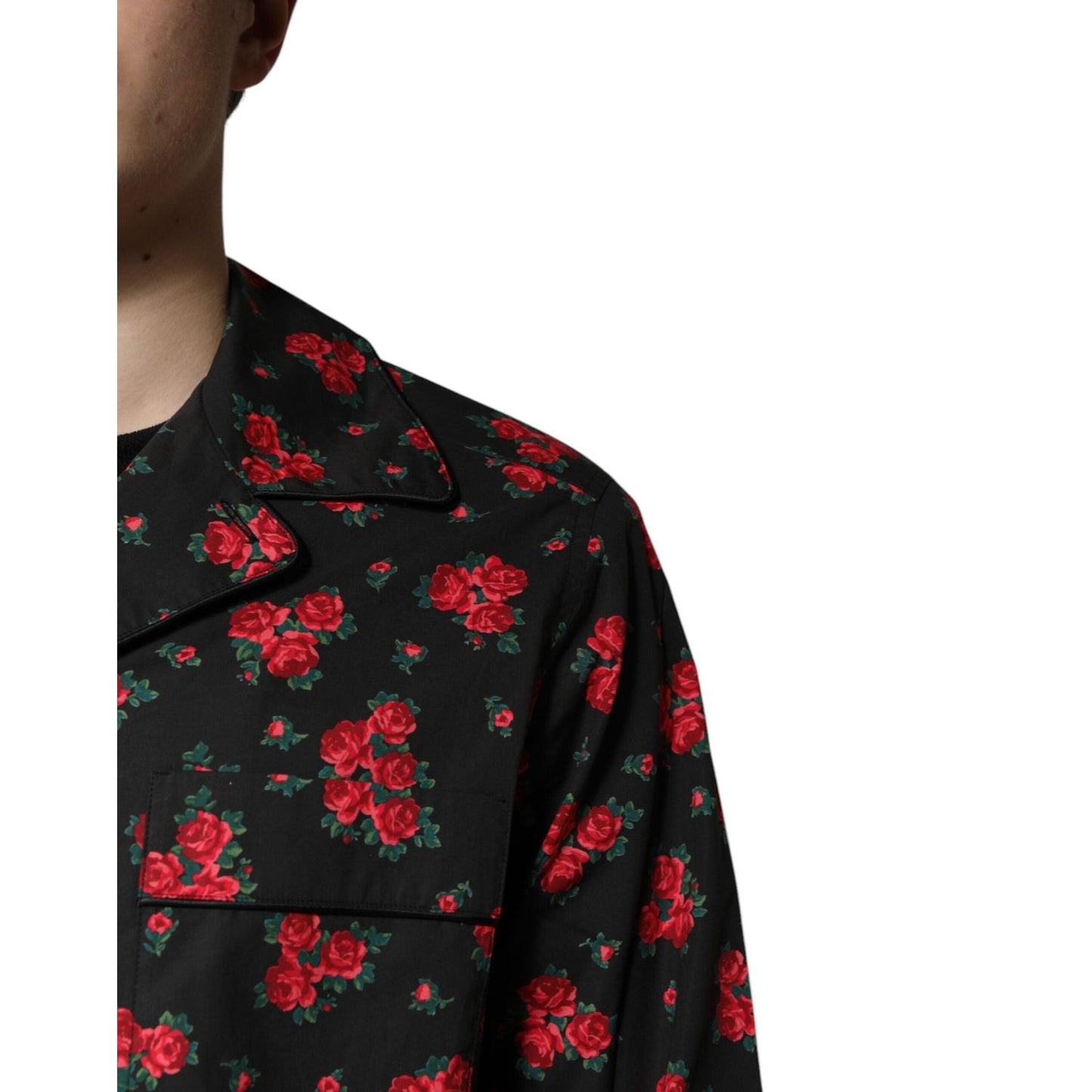 Dolce & Gabbana Black Floral Print Cotton Men Pajama Set Sleepwear KOS2287-38
