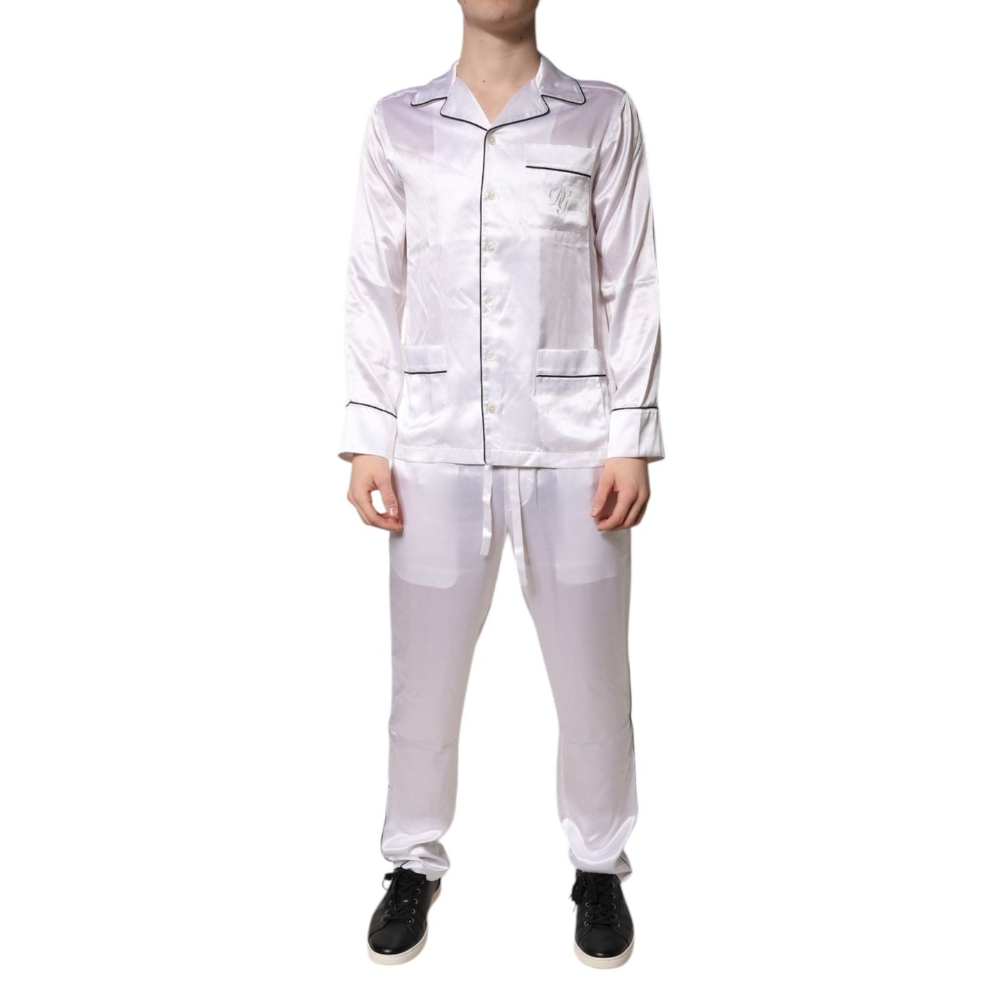 Dolce & Gabbana White Satin Silk Men Pajama Set Sleepwear KOS2290-38