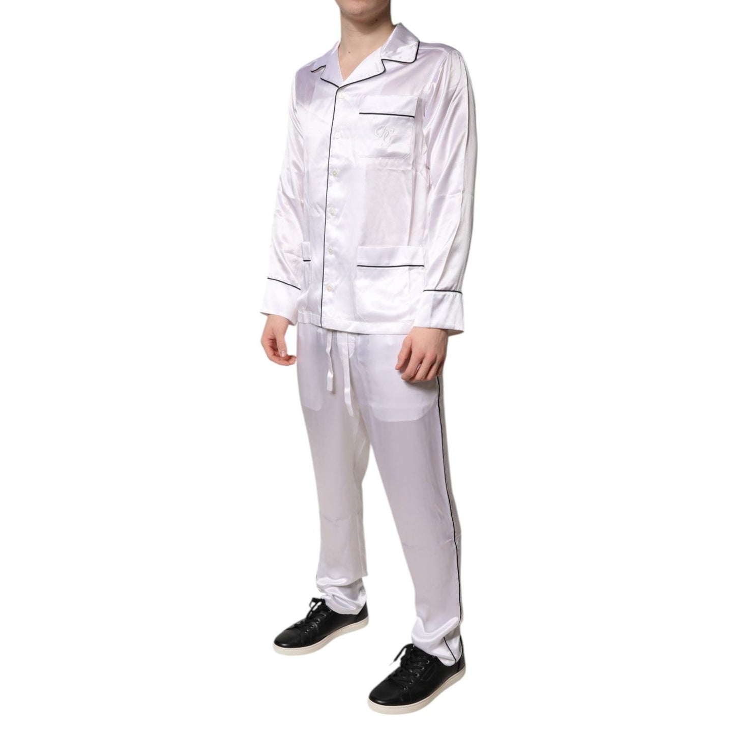 Dolce & Gabbana White Satin Silk Men Pajama Set Sleepwear KOS2290-38