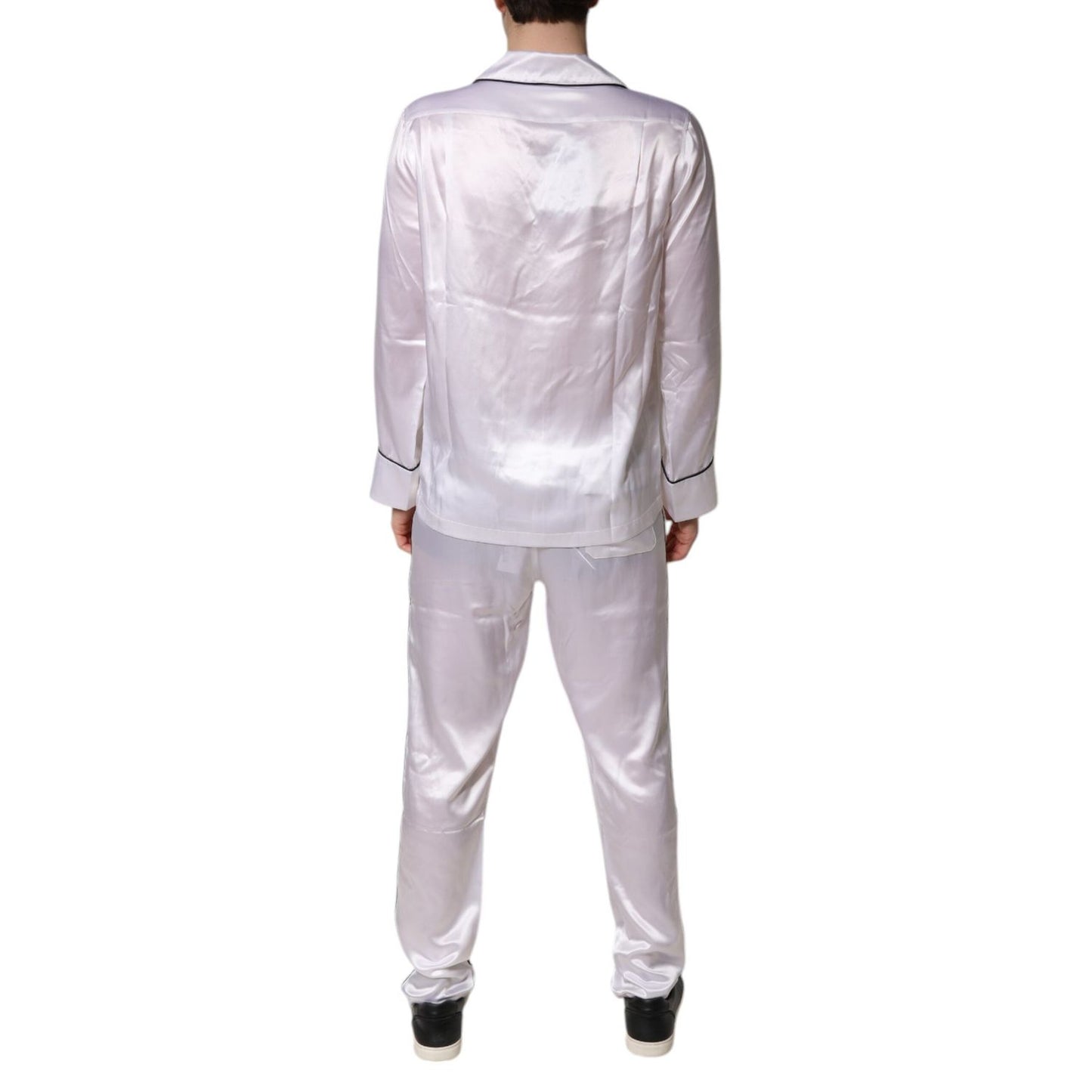 Dolce & Gabbana White Satin Silk Men Pajama Set Sleepwear KOS2290-38