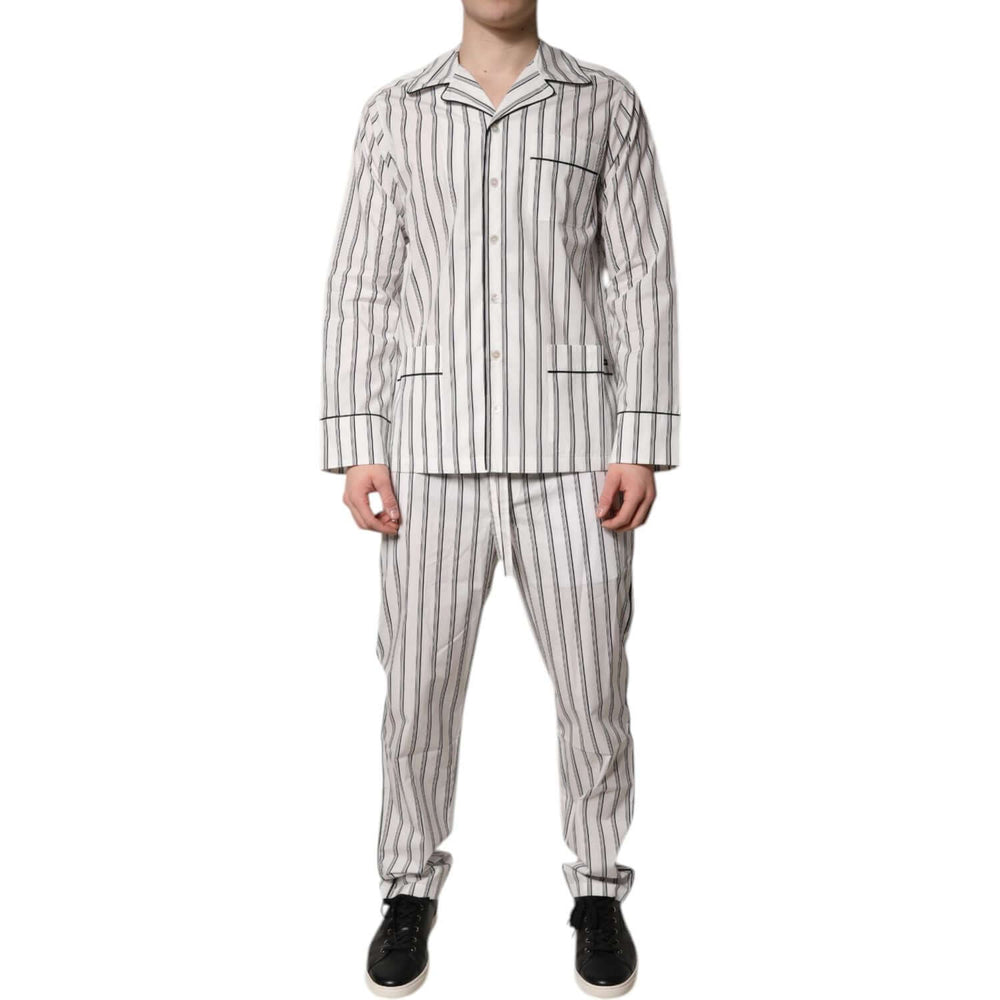 Dolce & Gabbana White Black Stripes Cotton Men Pajama Set Sleepwear KOS2292-39