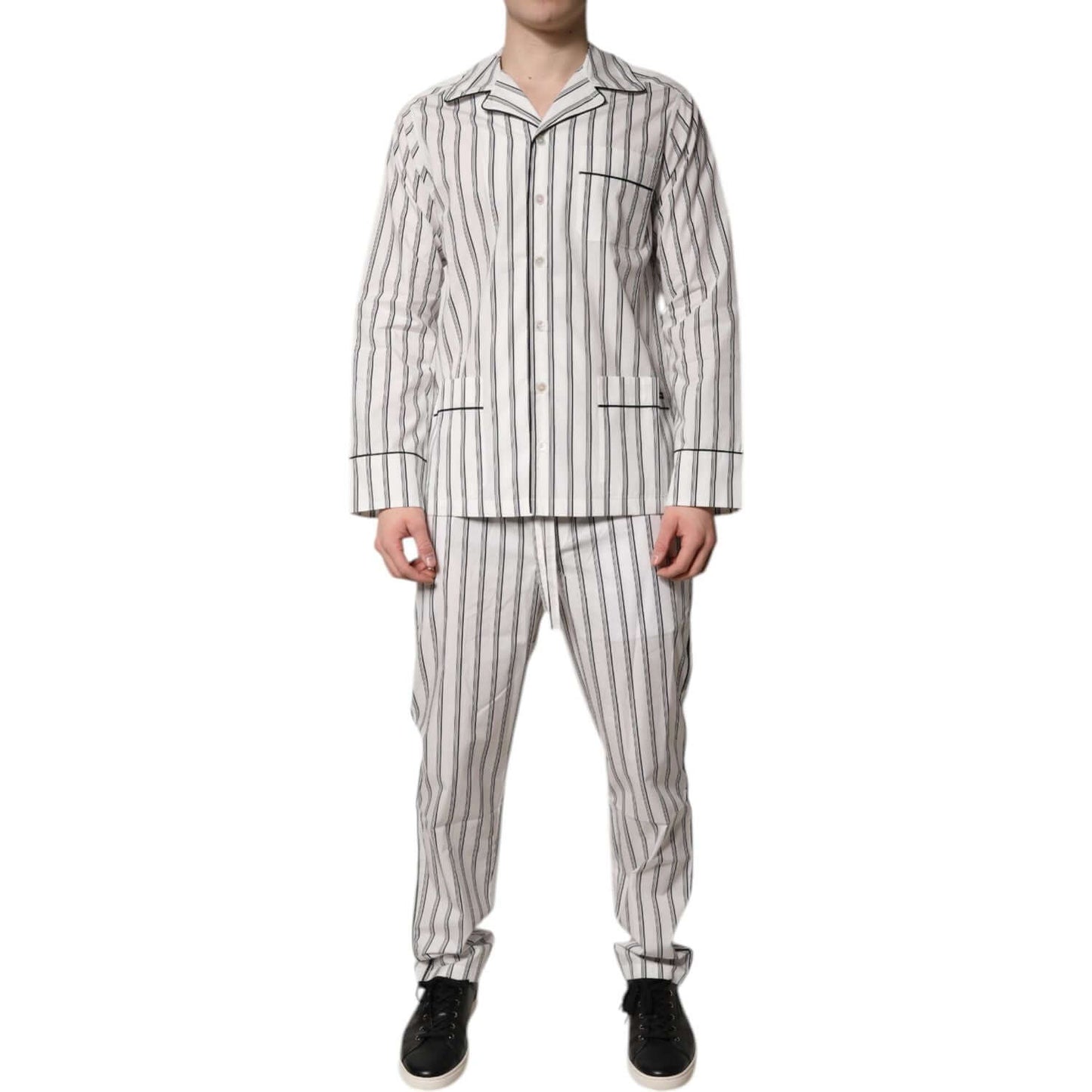 Dolce & Gabbana White Black Stripes Cotton Men Pajama Set Sleepwear KOS2292-39