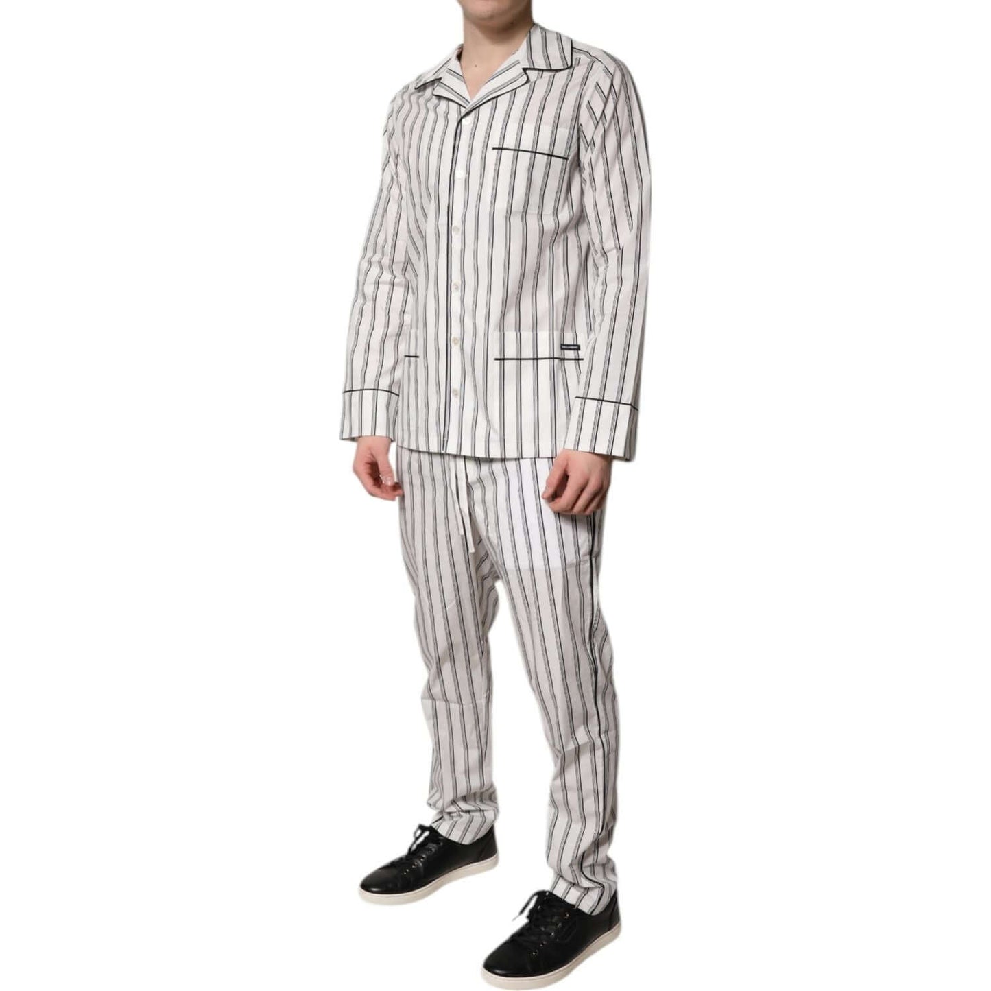 Dolce & Gabbana White Black Stripes Cotton Men Pajama Set Sleepwear KOS2292-39