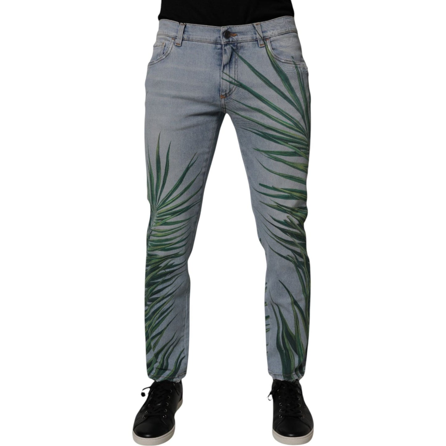 Dolce & Gabbana Light Blue Leaf Cotton Classic Men Denim Jeans PAN75204-48