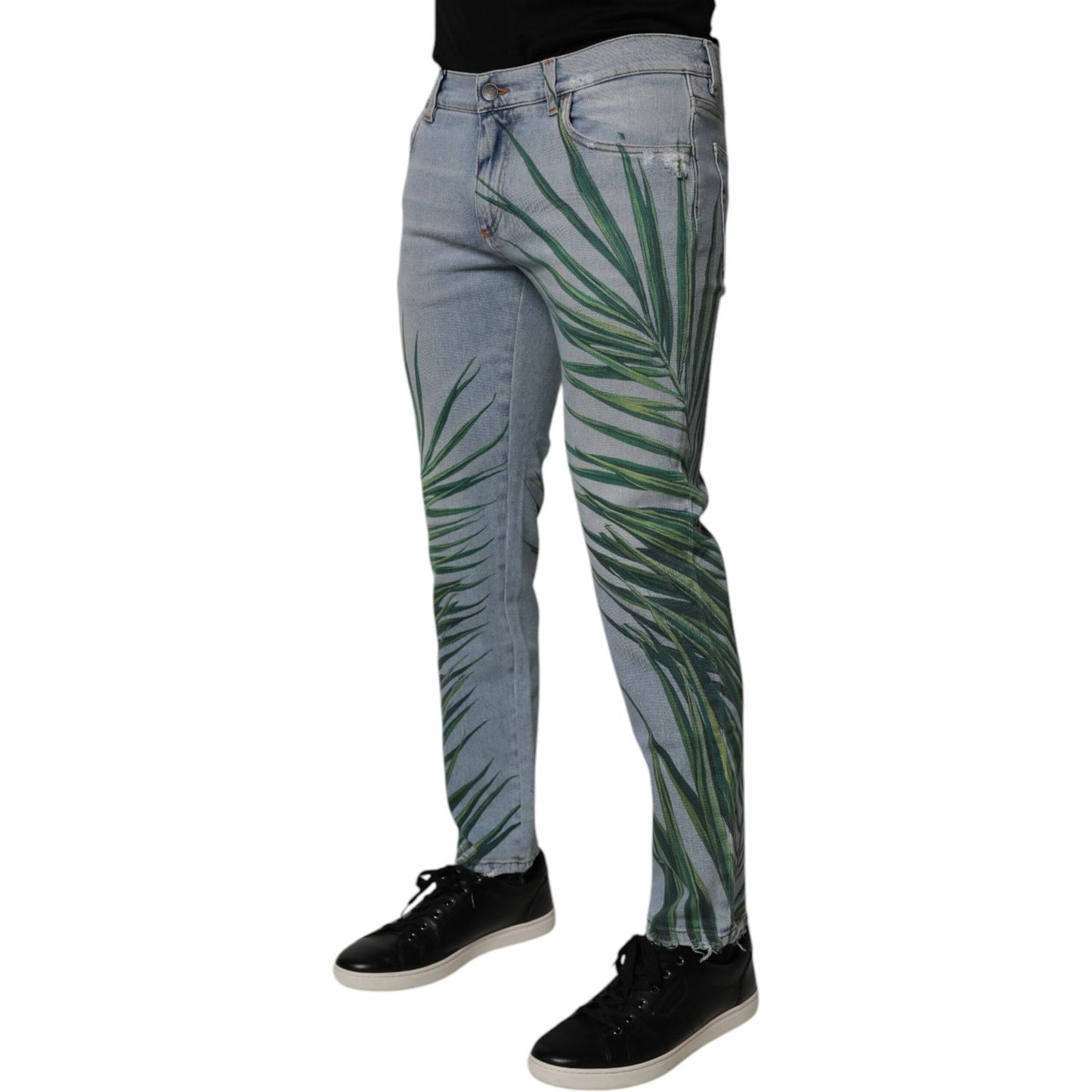 Dolce & Gabbana Light Blue Leaf Cotton Classic Men Denim Jeans PAN75204-48