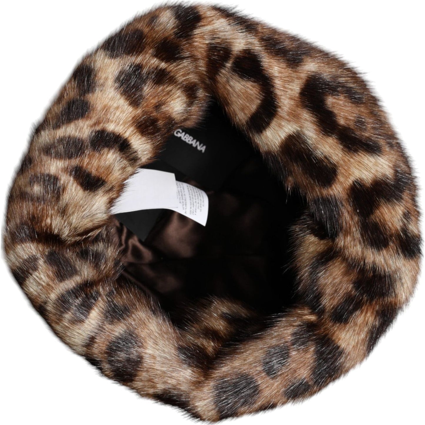 Dolce & Gabbana Brown Leopard Faux Fur Women Bucket Hat Dolce & Gabbana Dark Slate Gray