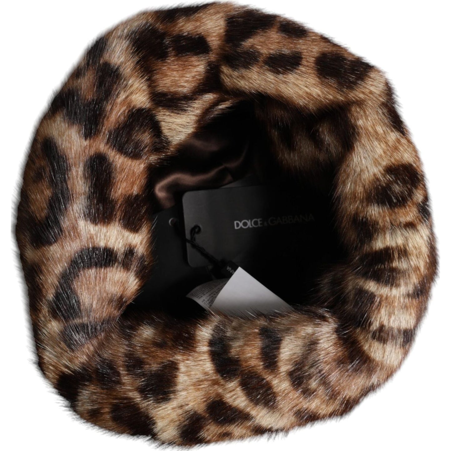 Dolce & Gabbana Brown Leopard Faux Fur Women Bucket Hat Dolce & Gabbana Black