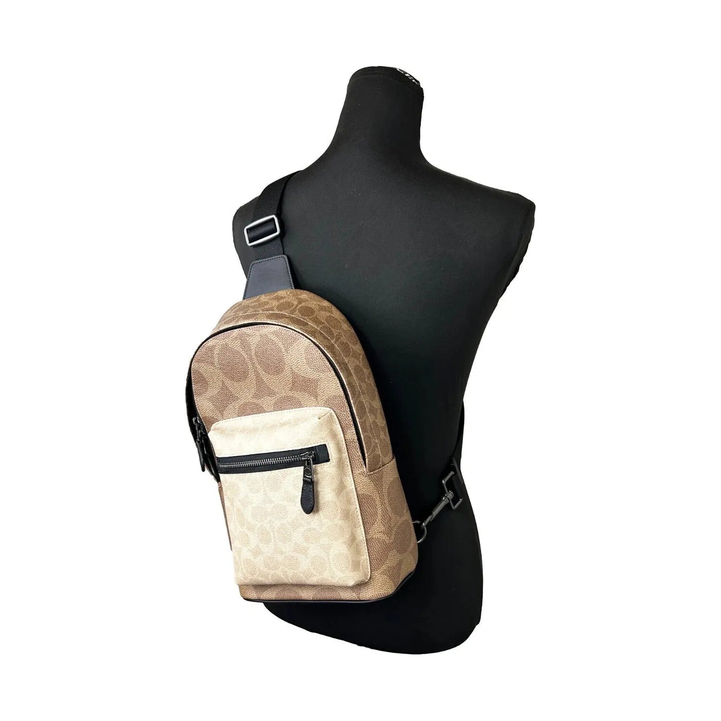 COACH West Color Block Leather Sling Pack Backpack Bag Sand 66713