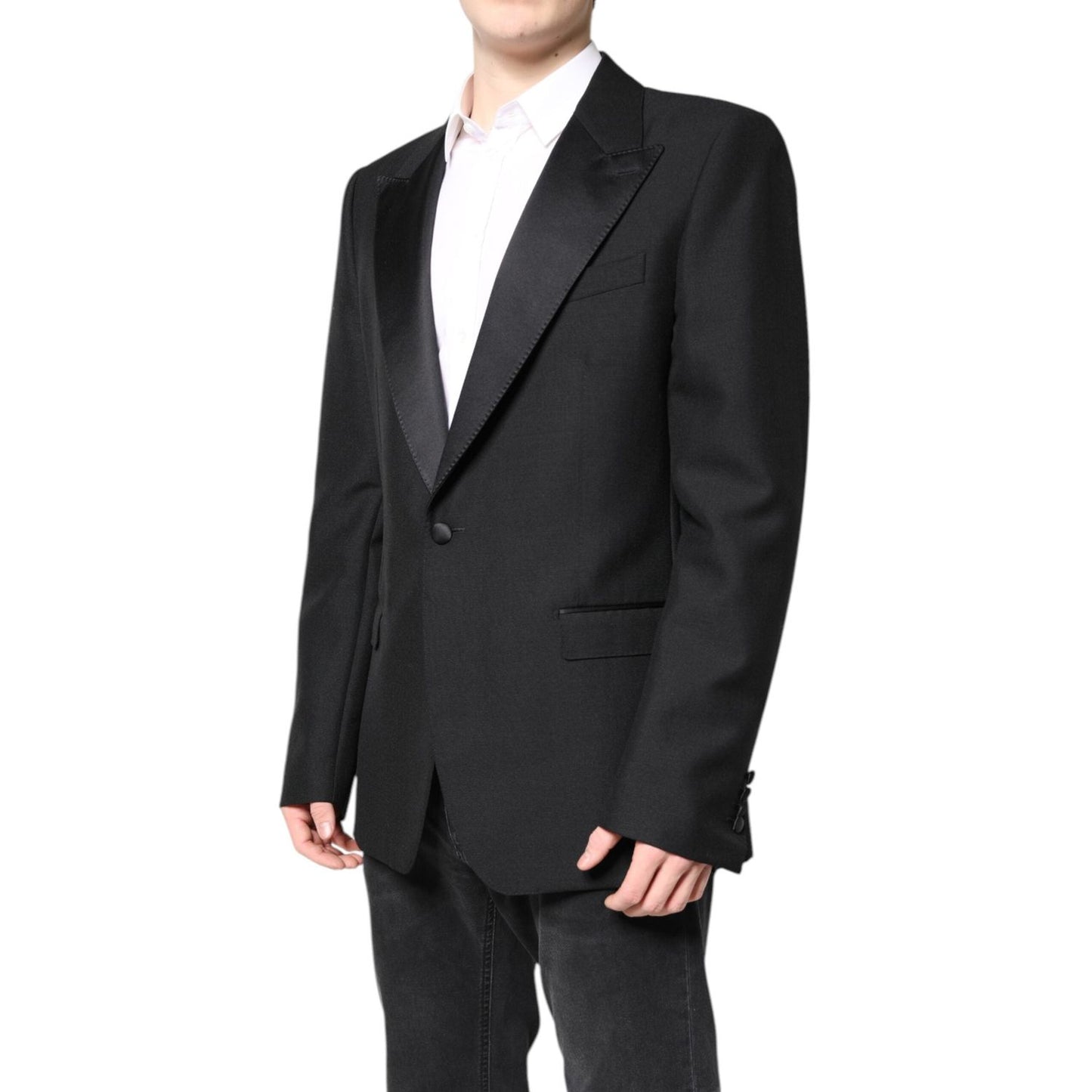 Dolce & Gabbana Black Wool Single Breasted Coat Blazer JKT4112-54