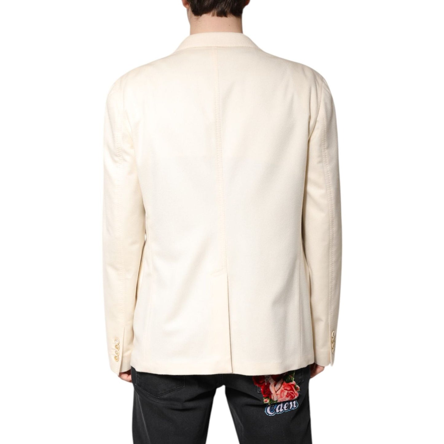 Dolce & Gabbana Beige Cashmere Double Breasted Coat Blazer