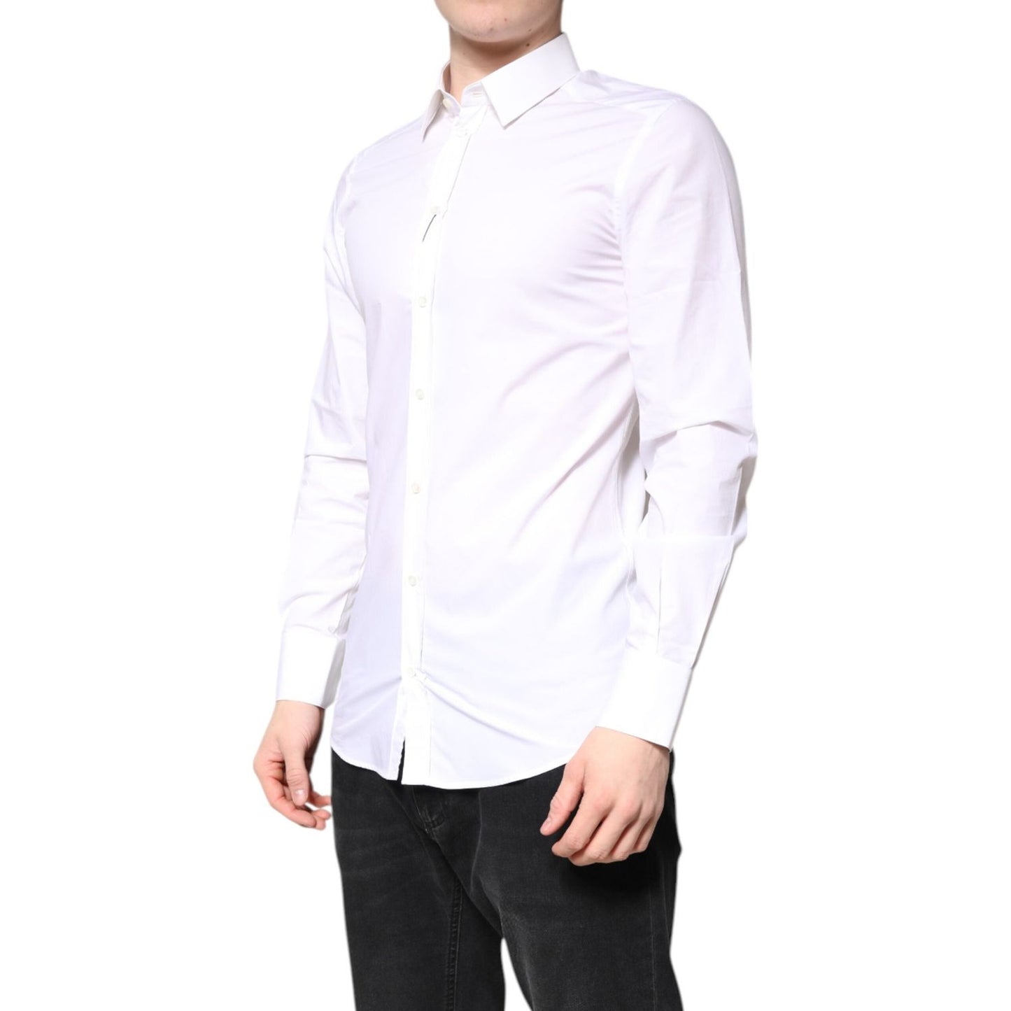 Dolce & Gabbana White Cotton GOLD Dress Formal Collared Shirt TSH86355-39