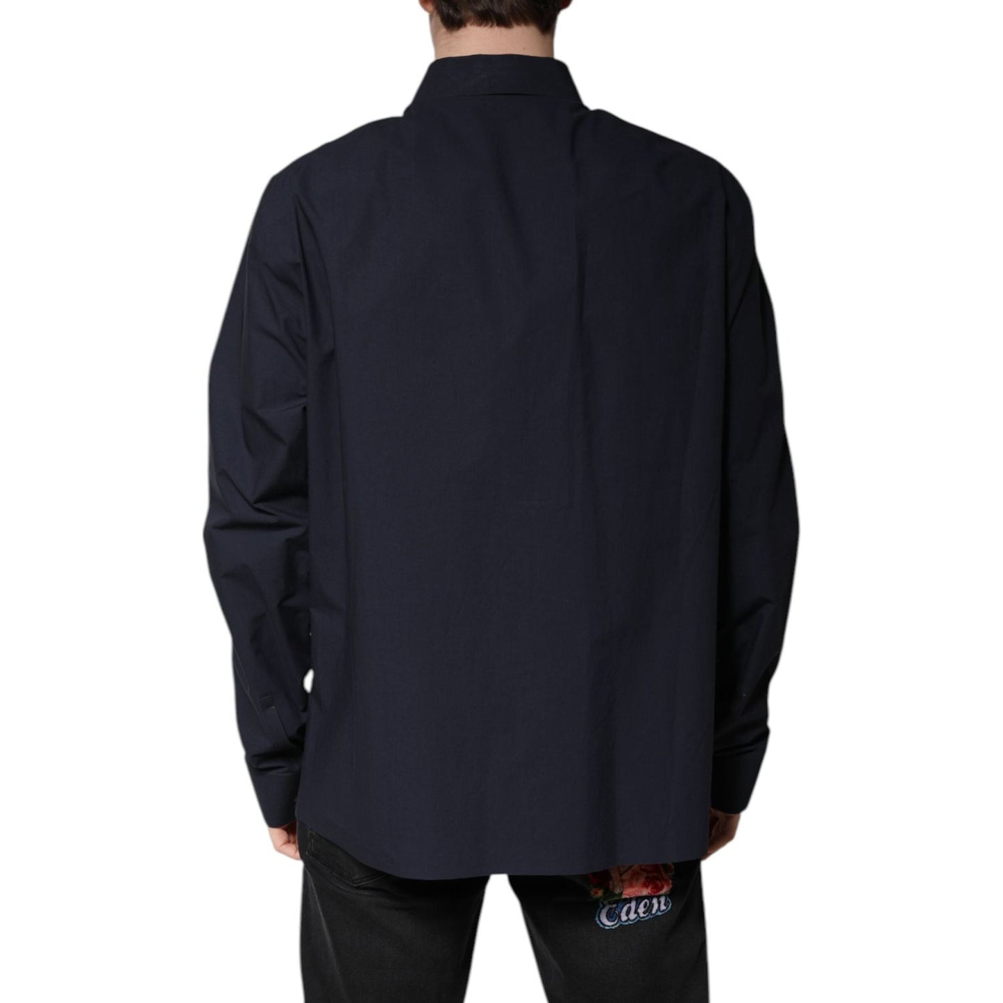 Dolce & Gabbana Dark Blue Cotton Long Sleeve Shirt TSH90248-45