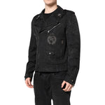 Dolce & Gabbana Black Brocade Cotton Full Zip Biker Jacket JKT4187-50