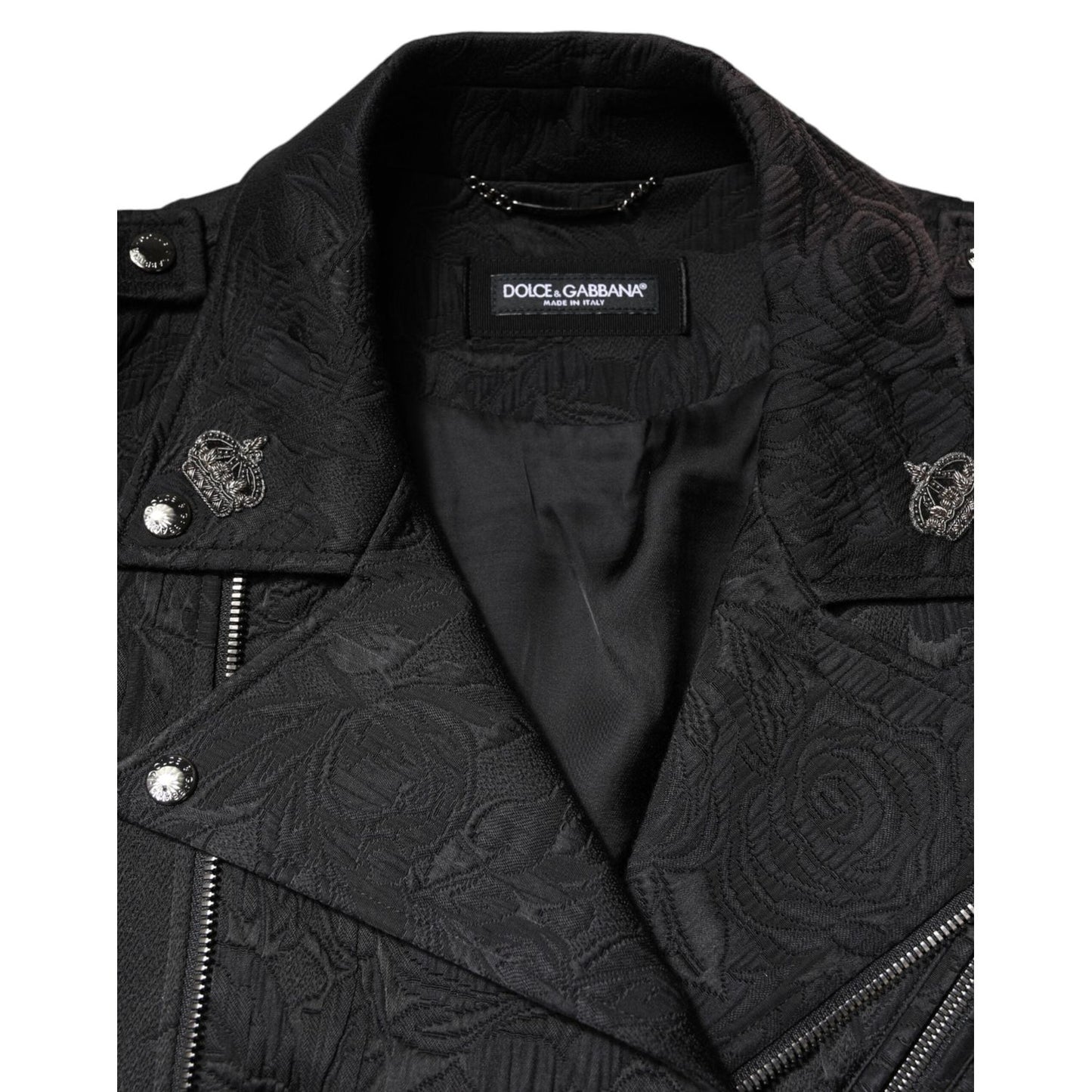 Dolce & Gabbana Black Brocade Cotton Full Zip Biker Jacket JKT4187-50