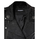 Dolce & Gabbana Black Brocade Cotton Full Zip Biker Jacket JKT4187-50
