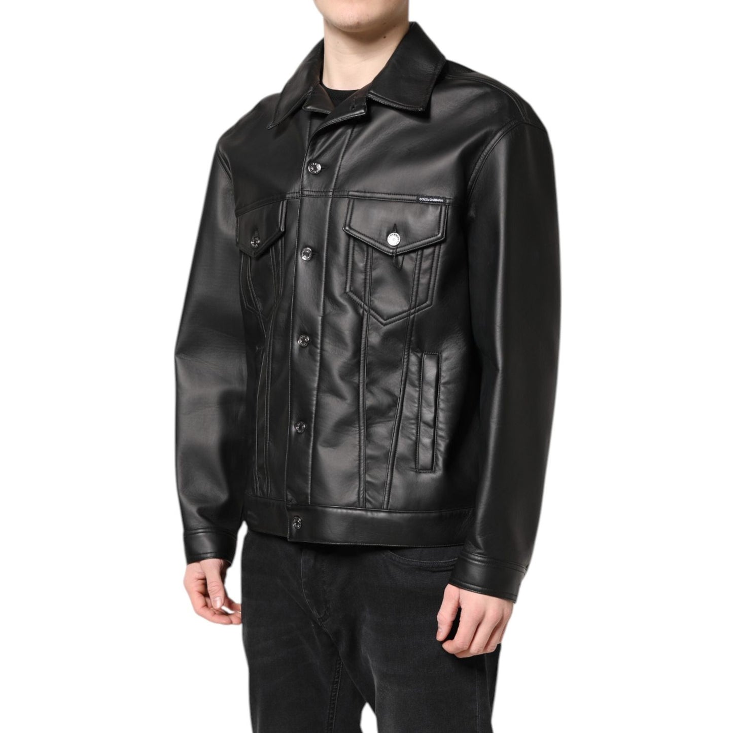 Dolce & Gabbana Black Polyester Button Down Biker Jacket JKT41408-52