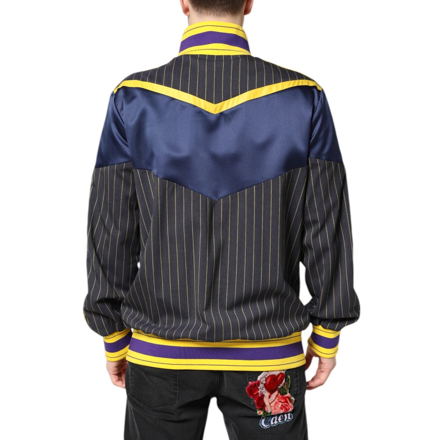 Dolce & Gabbana Black Striped Logo Full Zip Bomber Jacket JKT41413-52