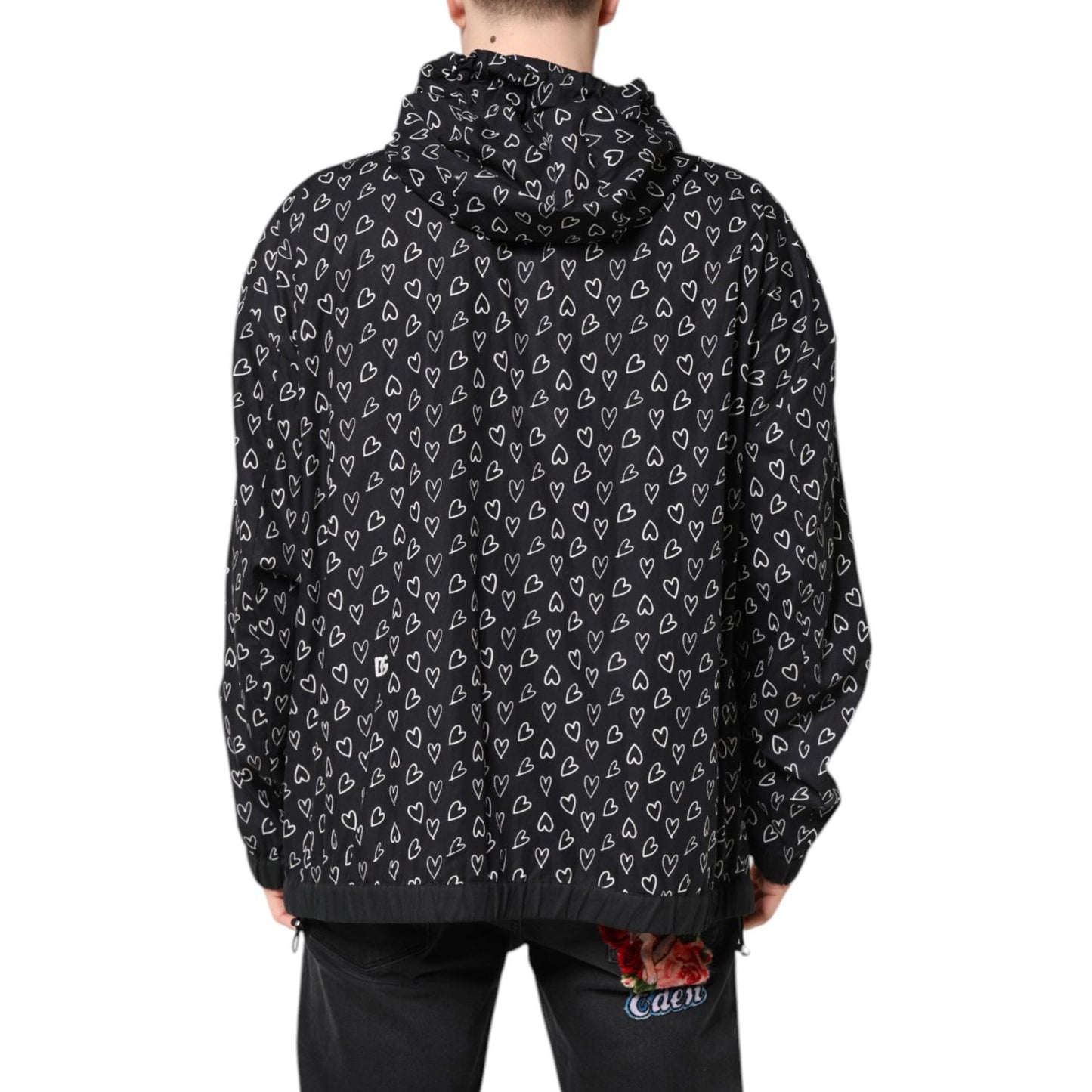 Dolce & Gabbana Black Heart Print Hooded Windbreaker Jacket JKT41420-52