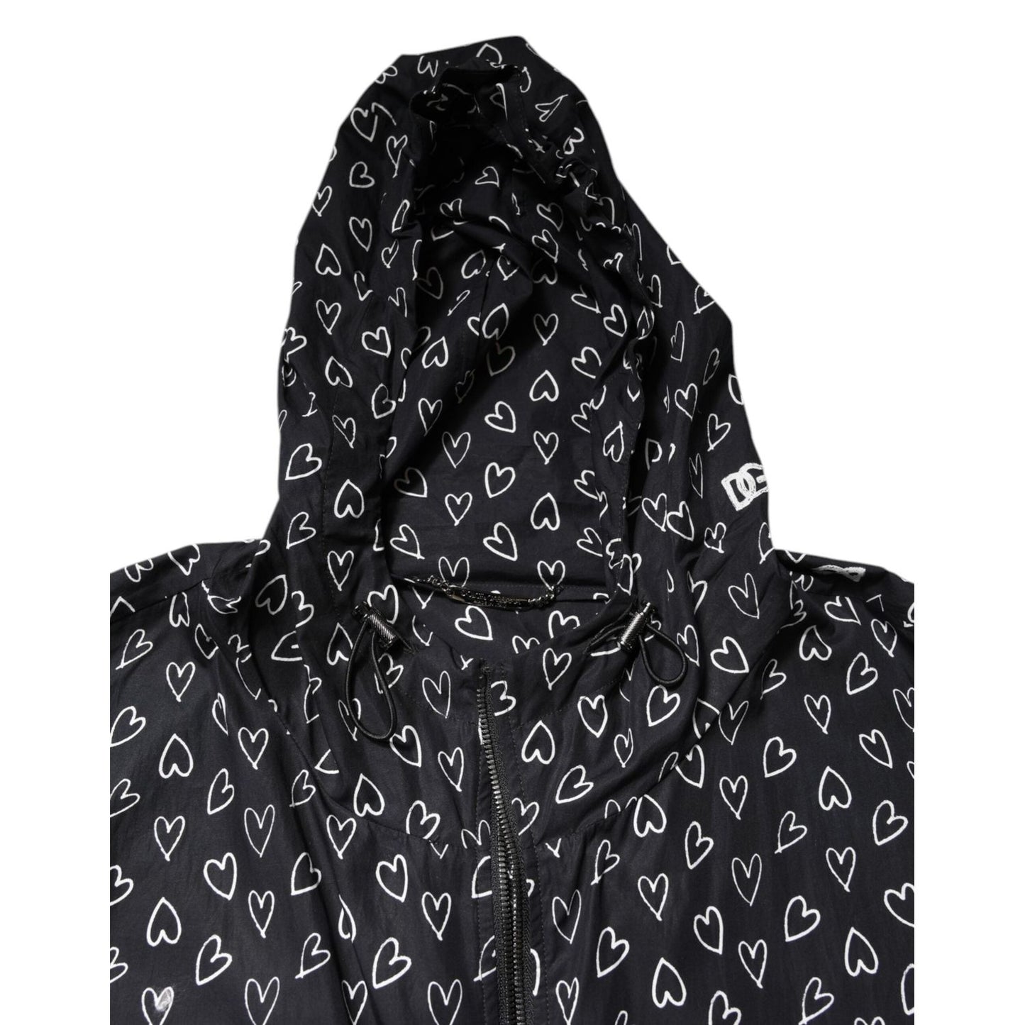 Dolce & Gabbana Black Heart Print Hooded Windbreaker Jacket JKT41420-52