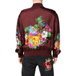 Dolce & Gabbana Maroon Floral Print Full Zip Bomber Jacket JKT41423-46