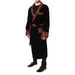 Dolce & Gabbana Black Cherry Print Wrap Robe Men Coat Jacket JKT41425-48