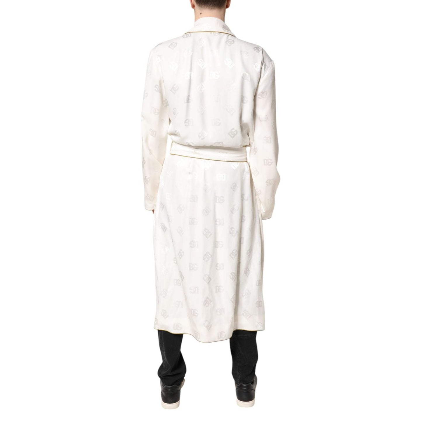 Dolce & Gabbana Ivory Silk Logo Men Wrap Robe Coat Jacket JKT41426-52
