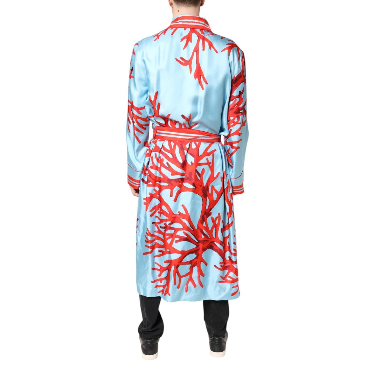 Dolce & Gabbana Blue Red Coral Print Wrap Robe Coat Jacket JKT41428-50