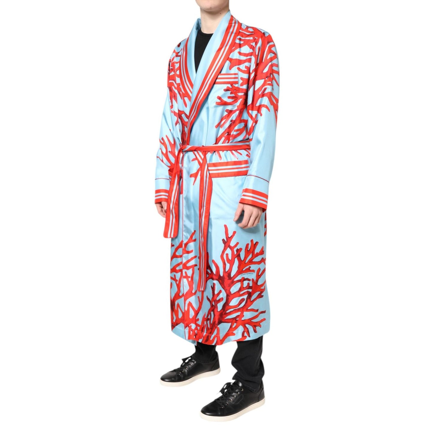 Dolce & Gabbana Blue Red Coral Print Wrap Robe Coat Jacket JKT41429-48