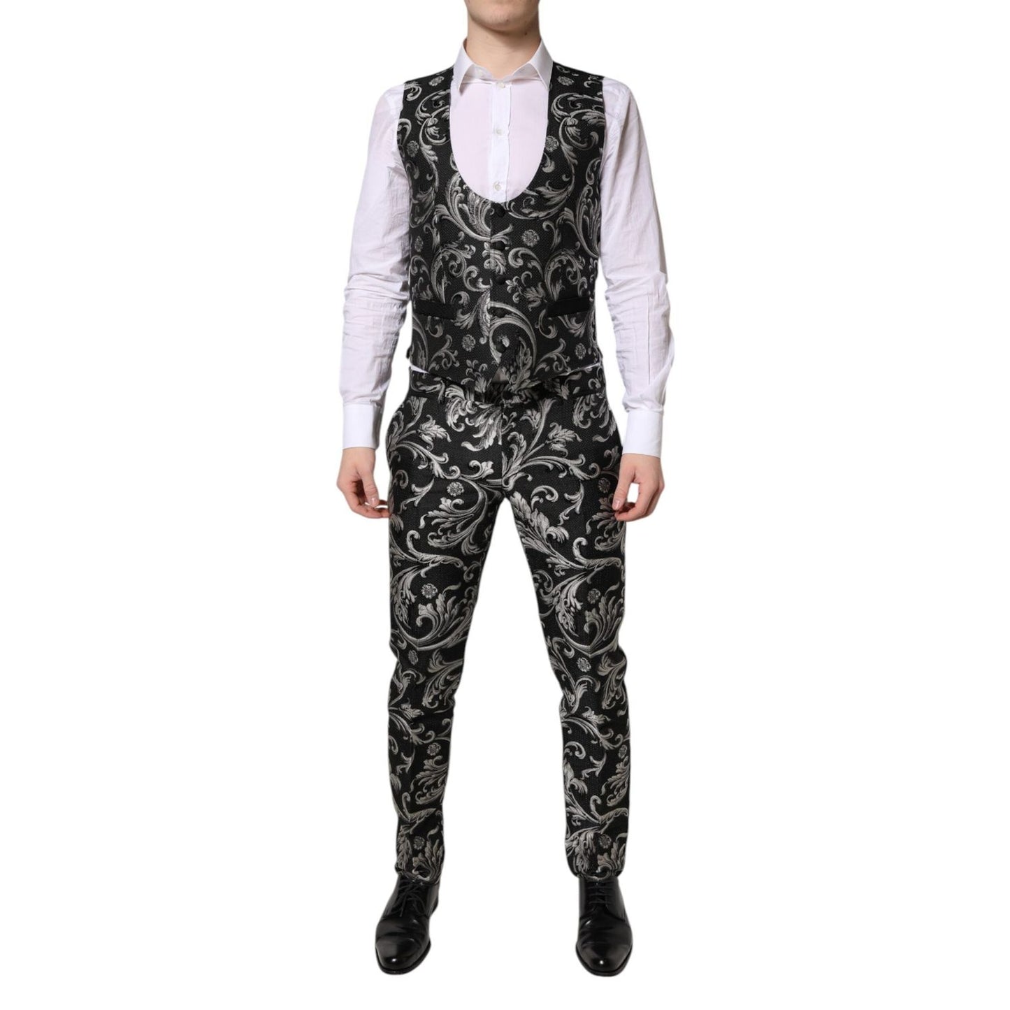 Dolce & Gabbana Black Gray MARTINI Jacquard Men 3 Piece Suit KOS2155-48