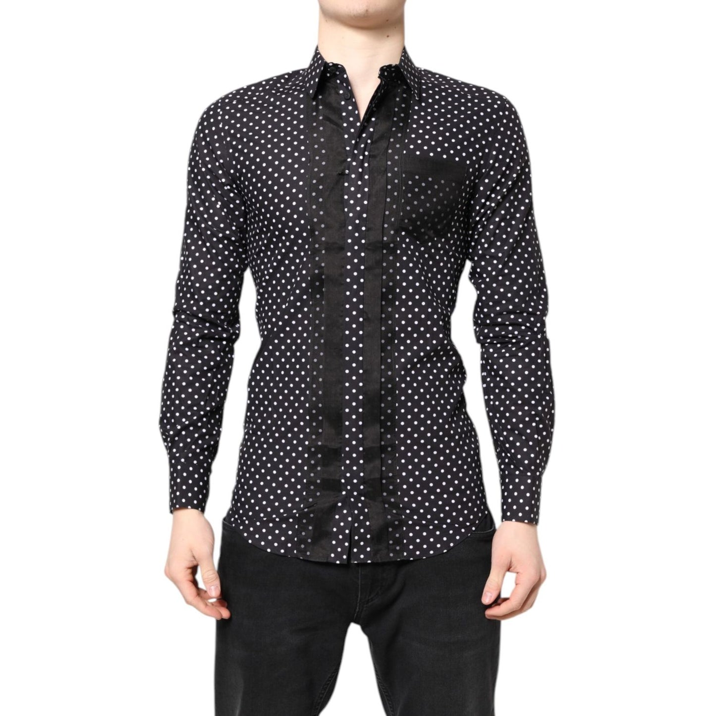 Dolce & Gabbana Black Polka Dot Long Sleeves Gold Formal Shirt TSH87753-38